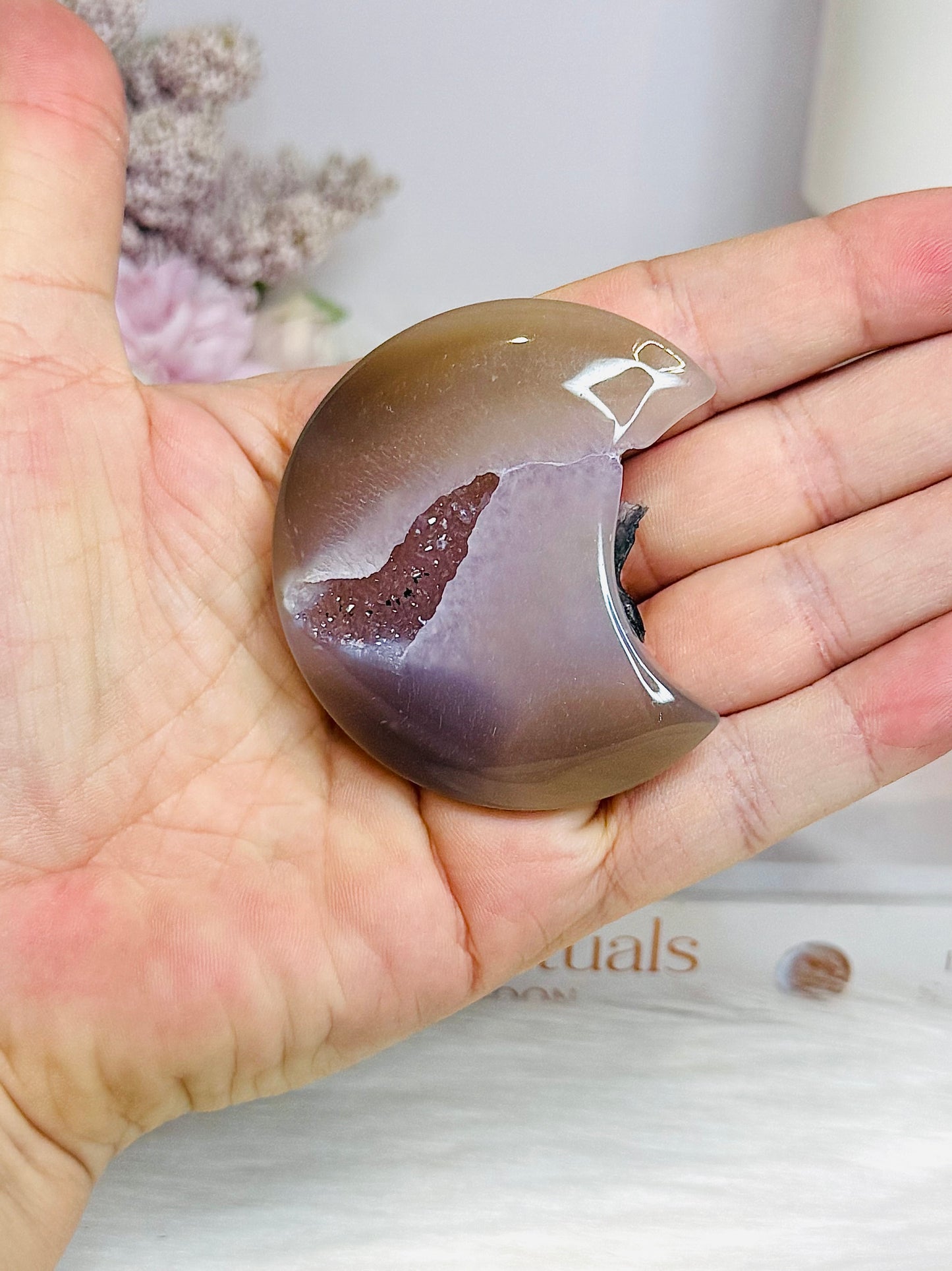 Druzy Agate Carved Moon