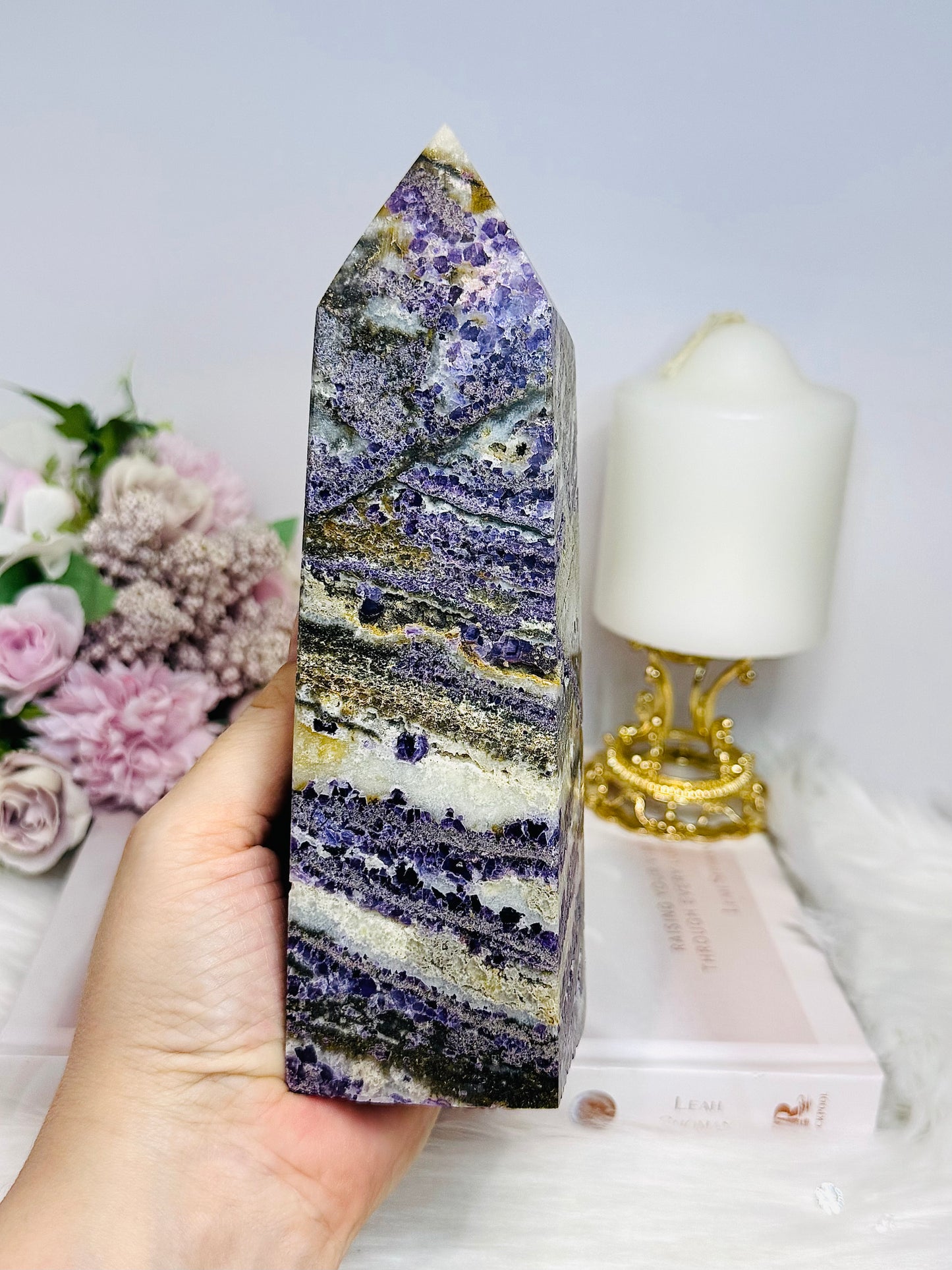 Large Purple Fluorite X Sphalerite Tower 18.5cm 901g