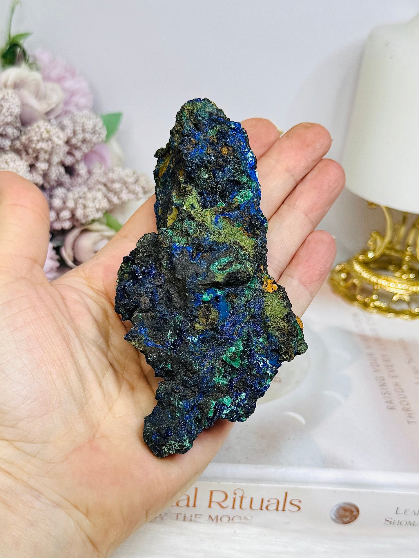 Natural Azurite with Malachite Specimen 12cm 230g On Stand