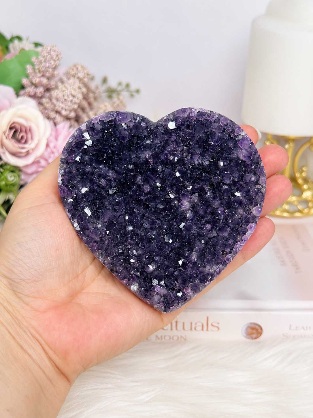 Large High Grade Amethyst Cluster Heart on Stand 342g