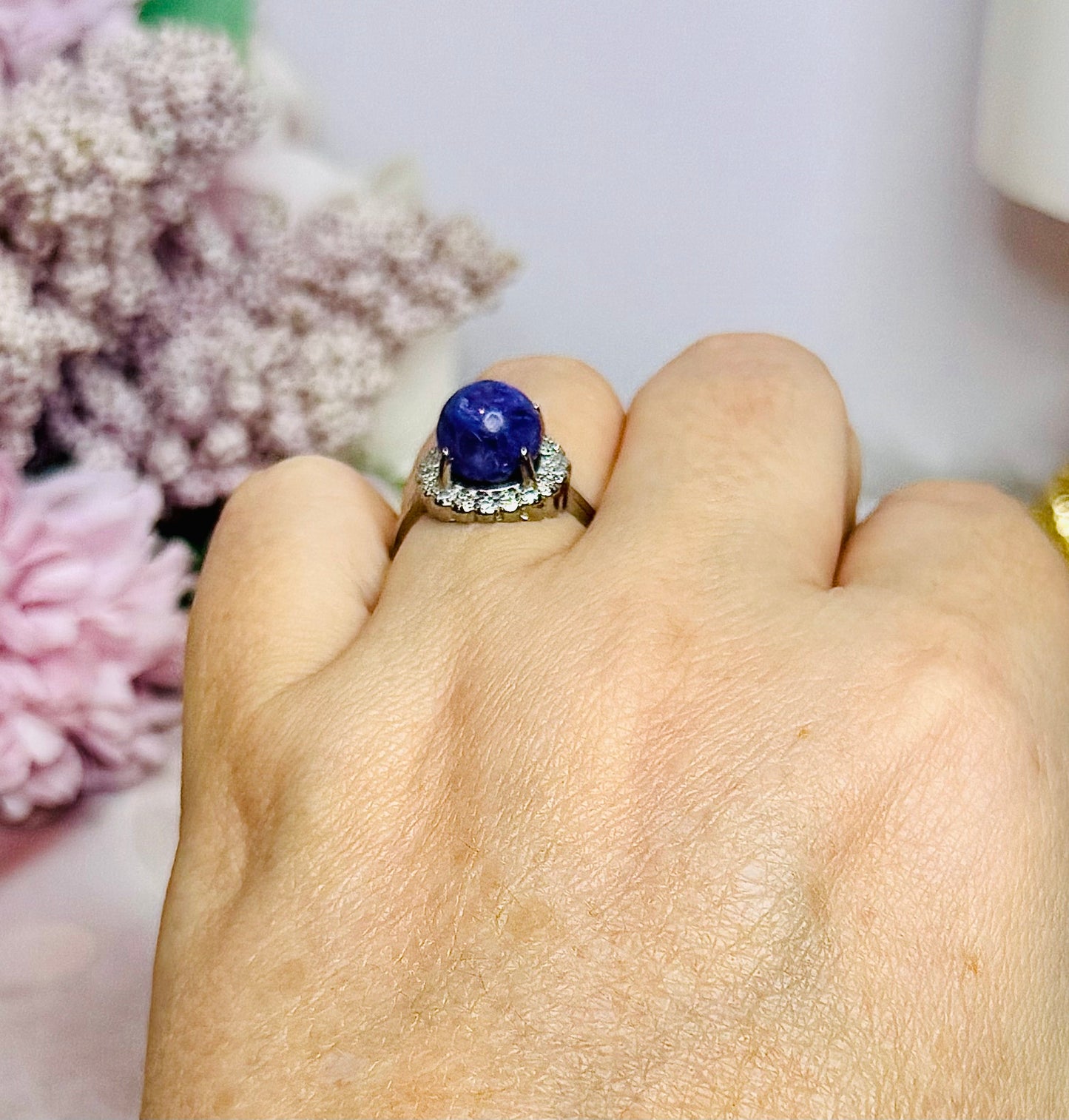 Purple Charoite Adjustable Silver Ring in Gift Bag