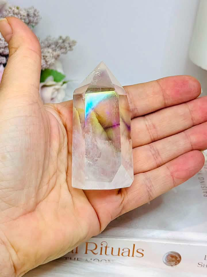 Chunky Clear Quartz Angel Aura Tower 7cm