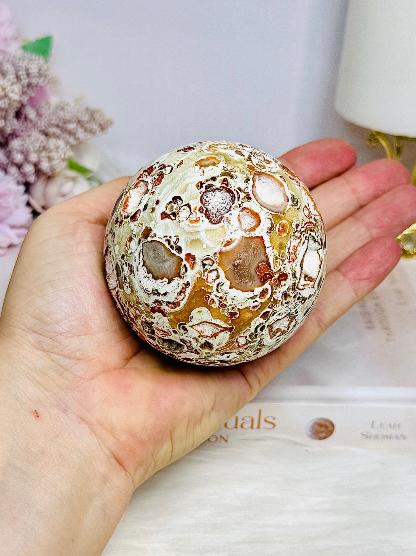 Large Money Agate Druzy Sphere on Stand 389g