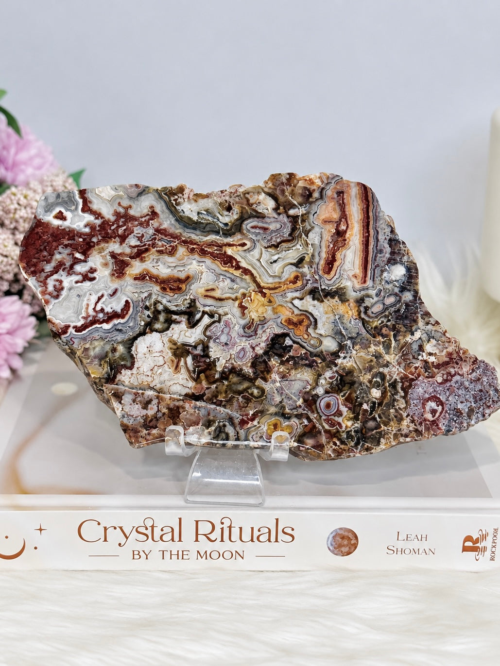 Large Mexican Lace Agate Slab 19cm on Stand