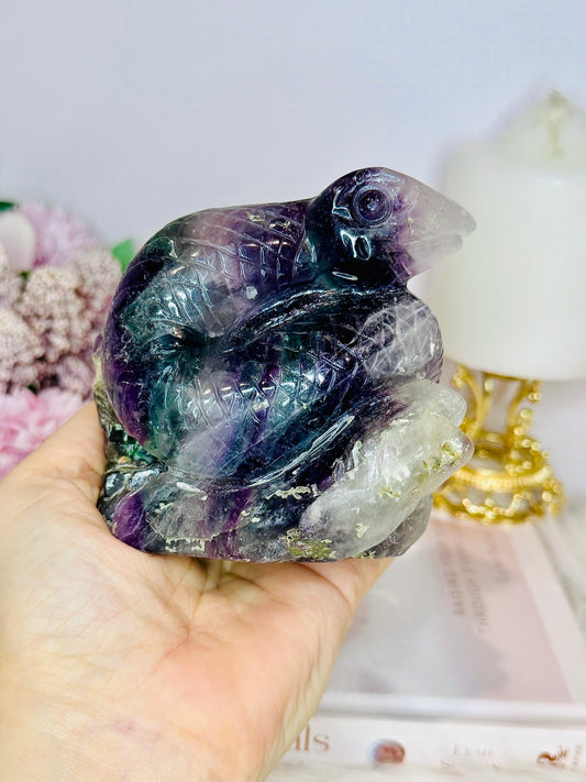 Rainbow Fluorite Carved Snake 662grams