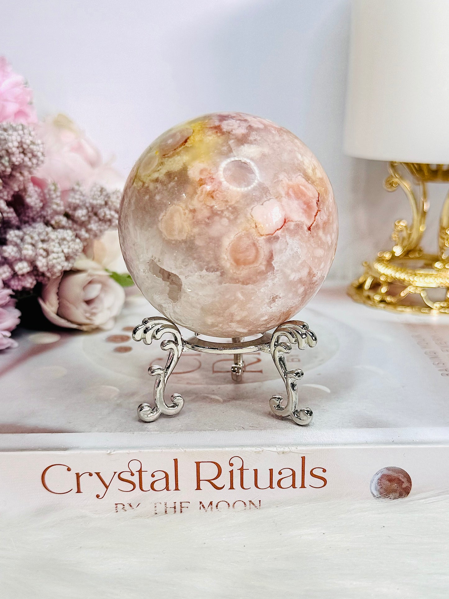 Beautiful 312gram Druzy Pink Amethyst Sphere On Stand