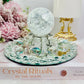 Classy & Fab Large Clear Quartz Crackle Sphere on Stand, with 4 Angel Aura Quartz Tumbles on 15cm Diamonte Mirror Tray