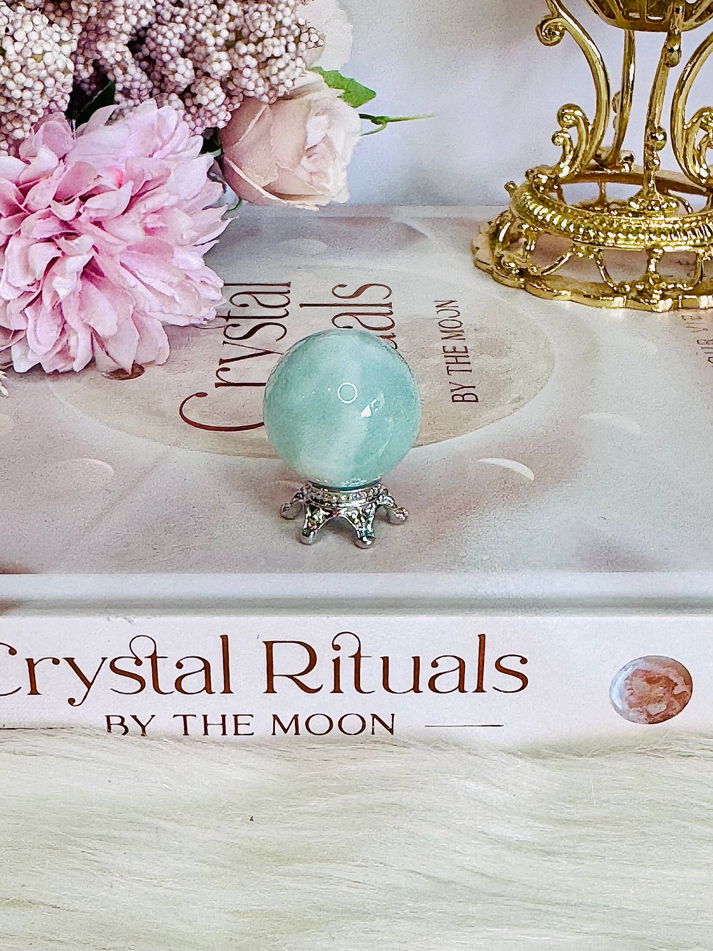 Natural Small Aquamarine Sphere on Stand