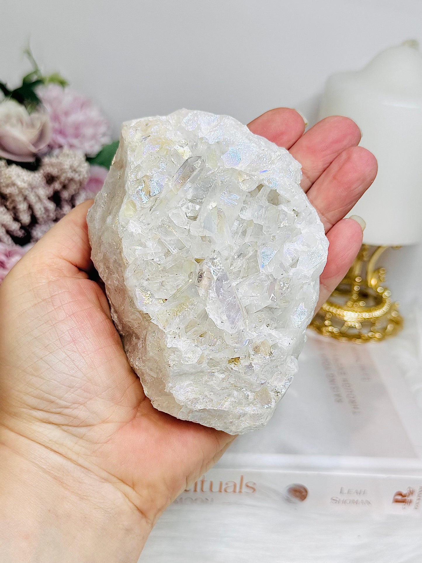 Large Angel Aura Clear Quartz Cluster 428g