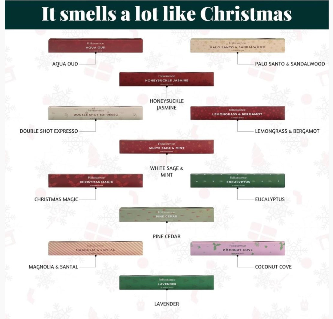 Christmas Gift Set ~ 24 Incense Fragrance Packs Days of Christmas Advent Calendar