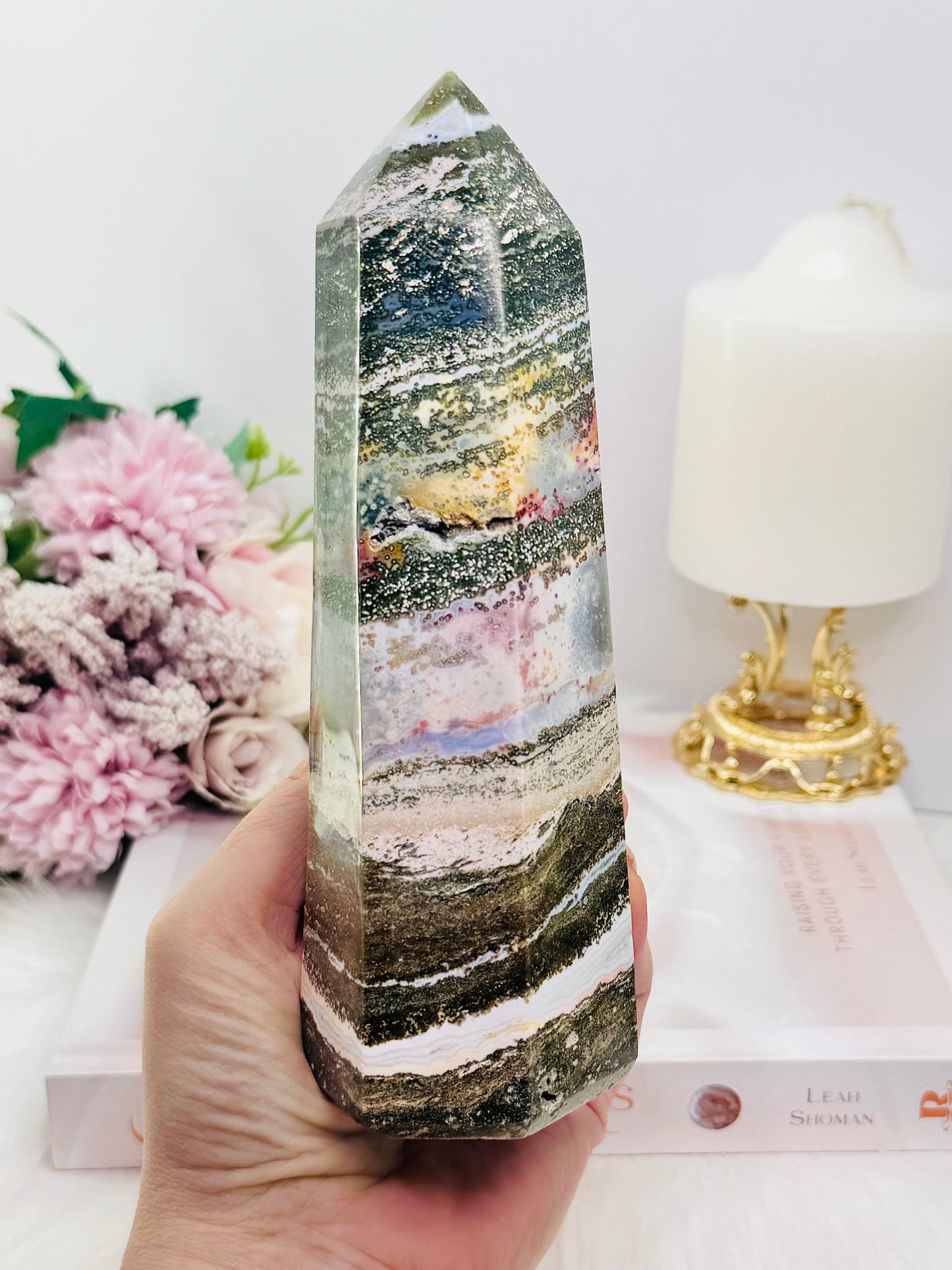 Large 729gram Natural Ocean Jasper Druzy Tower