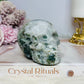 Large Moss Agate Carved Skull 9cm 452g