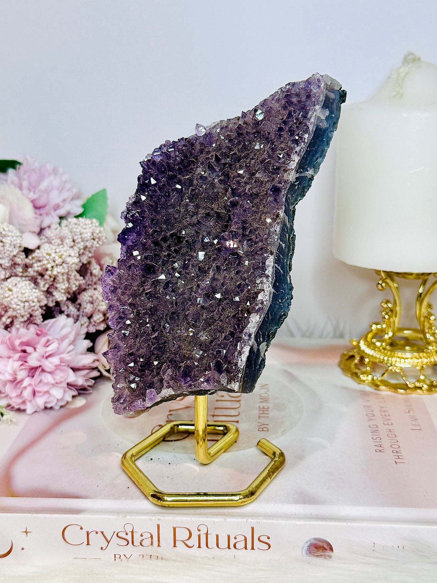 Large Natural Amethyst Cluster Slab On Stand 16.5cm