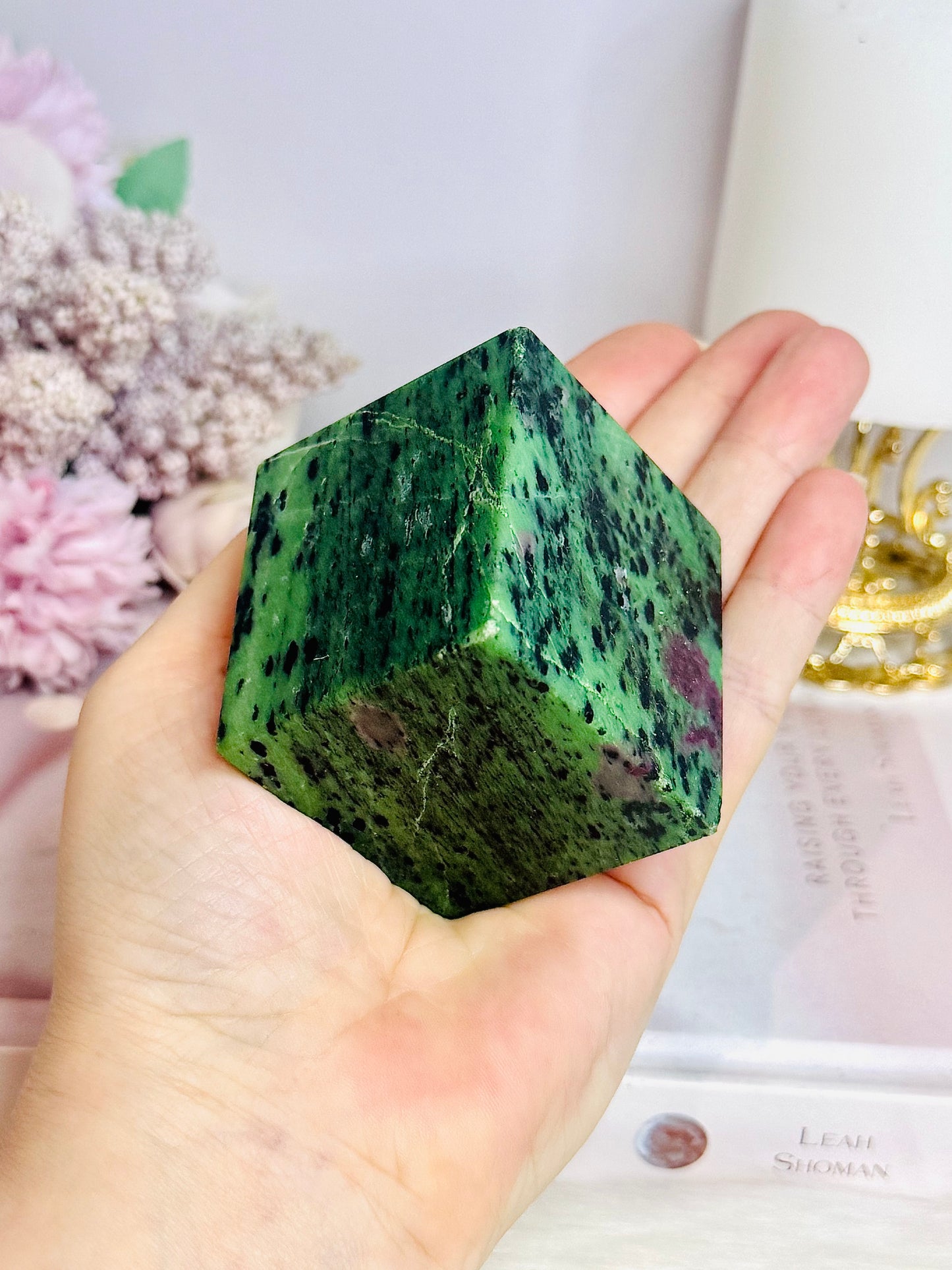 Ruby In Zoisite Carved Cube 383g