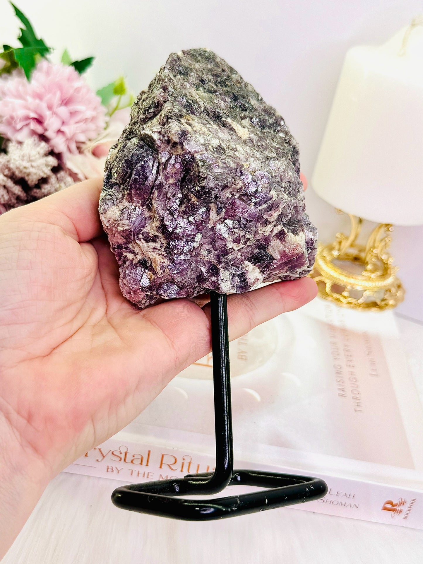 Absolutely Gorgeous Large Chunky Raw Lepidolite Specimen On Stand 17cm Tall 579grams