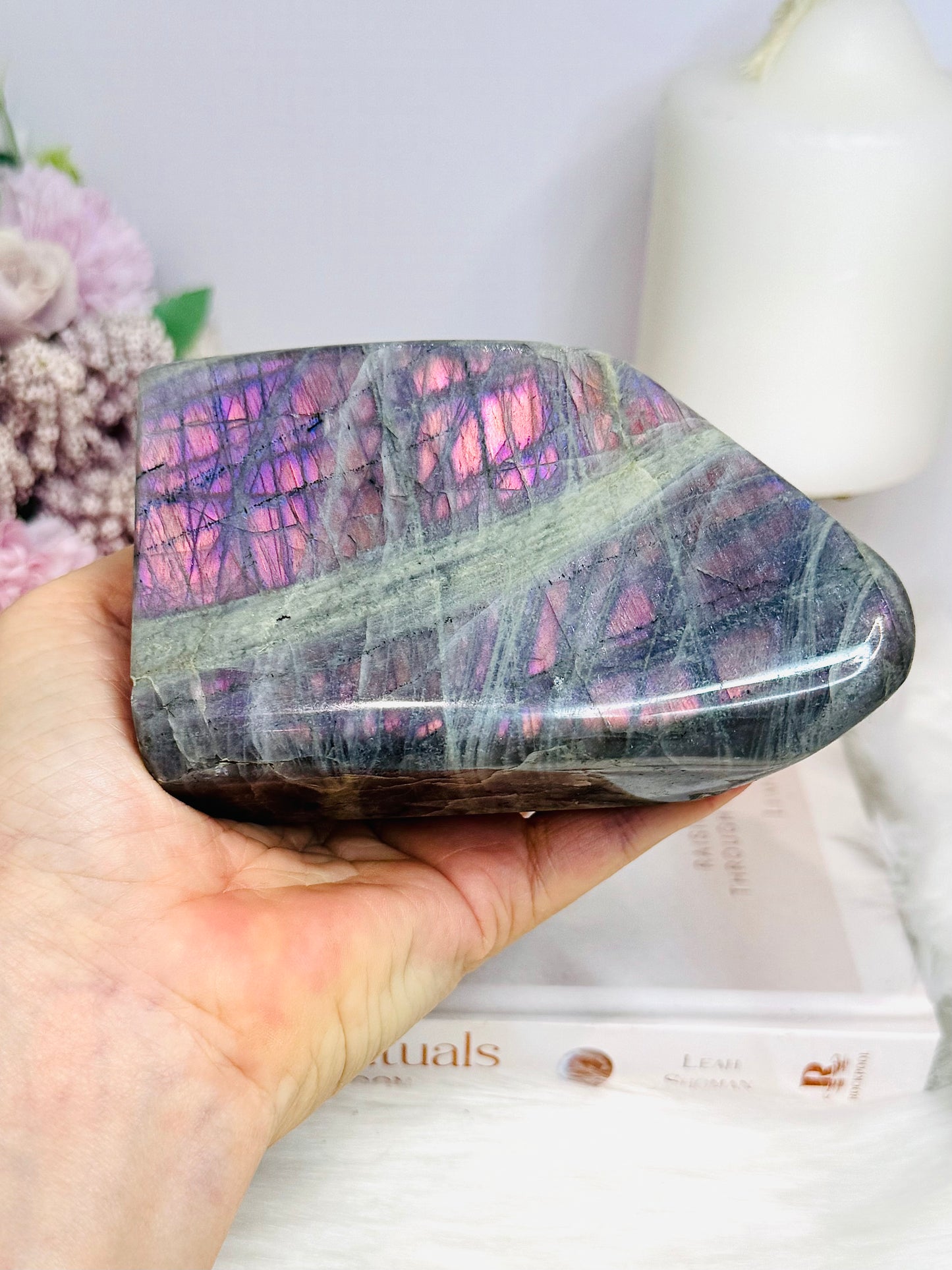 Natural Large Pink & Purple Flash Labradorite Freeform 11cm 610g