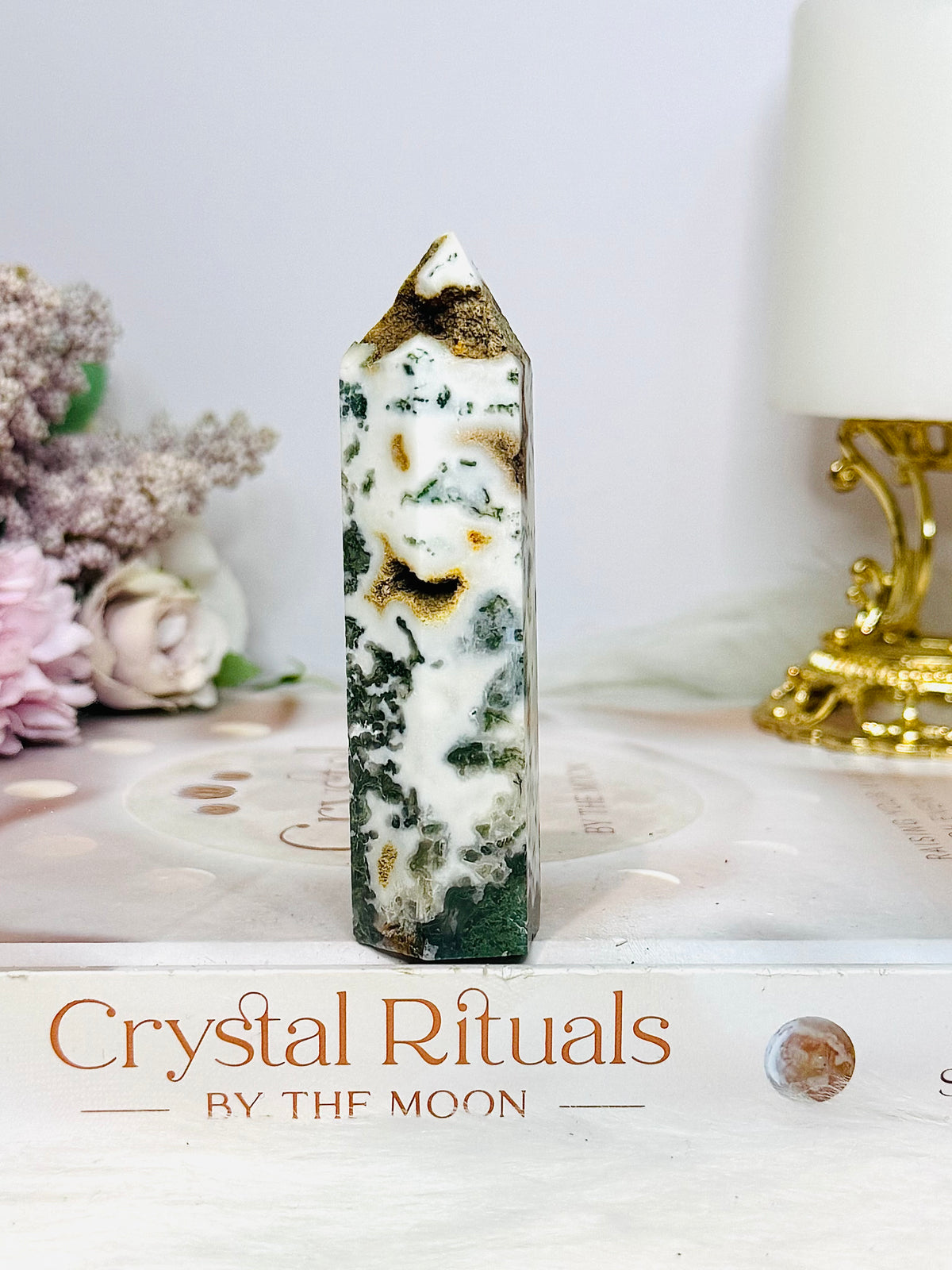 Druzy Moss Agate Tower 9cm