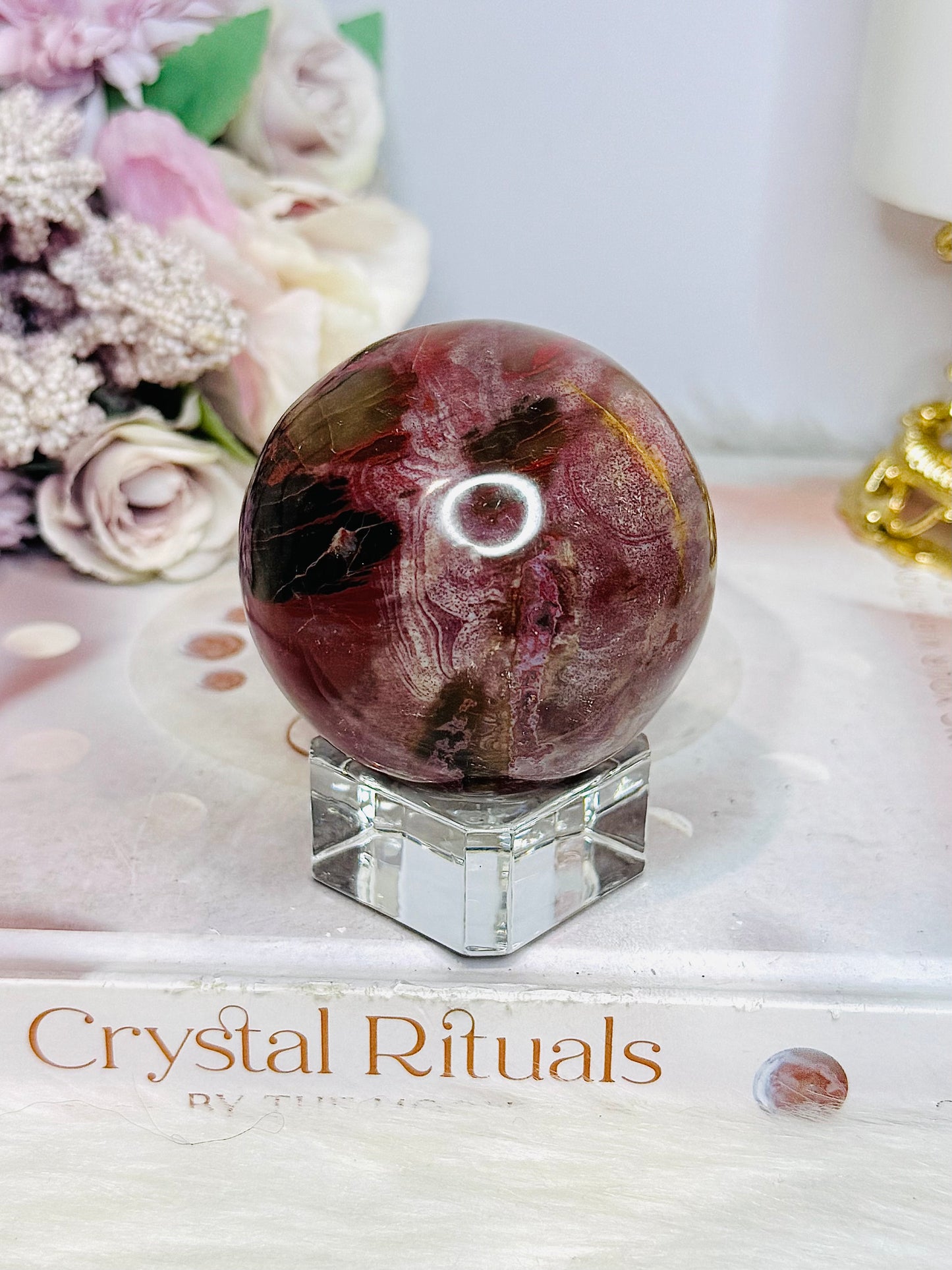 Petrified Wood Polished Sphere on Stand 276g