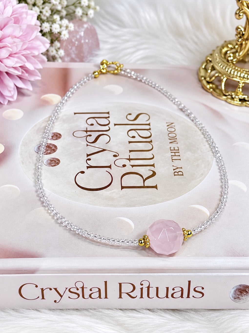 Rose Quartz Beaded Collar Neckband In Gift Bag