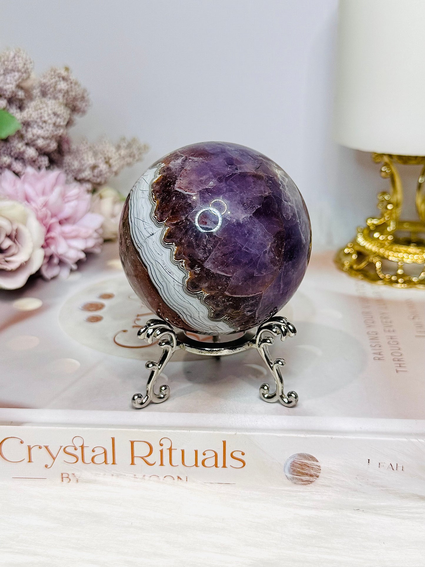 Large Crazy Lace Agate Sphere on Stand 378g