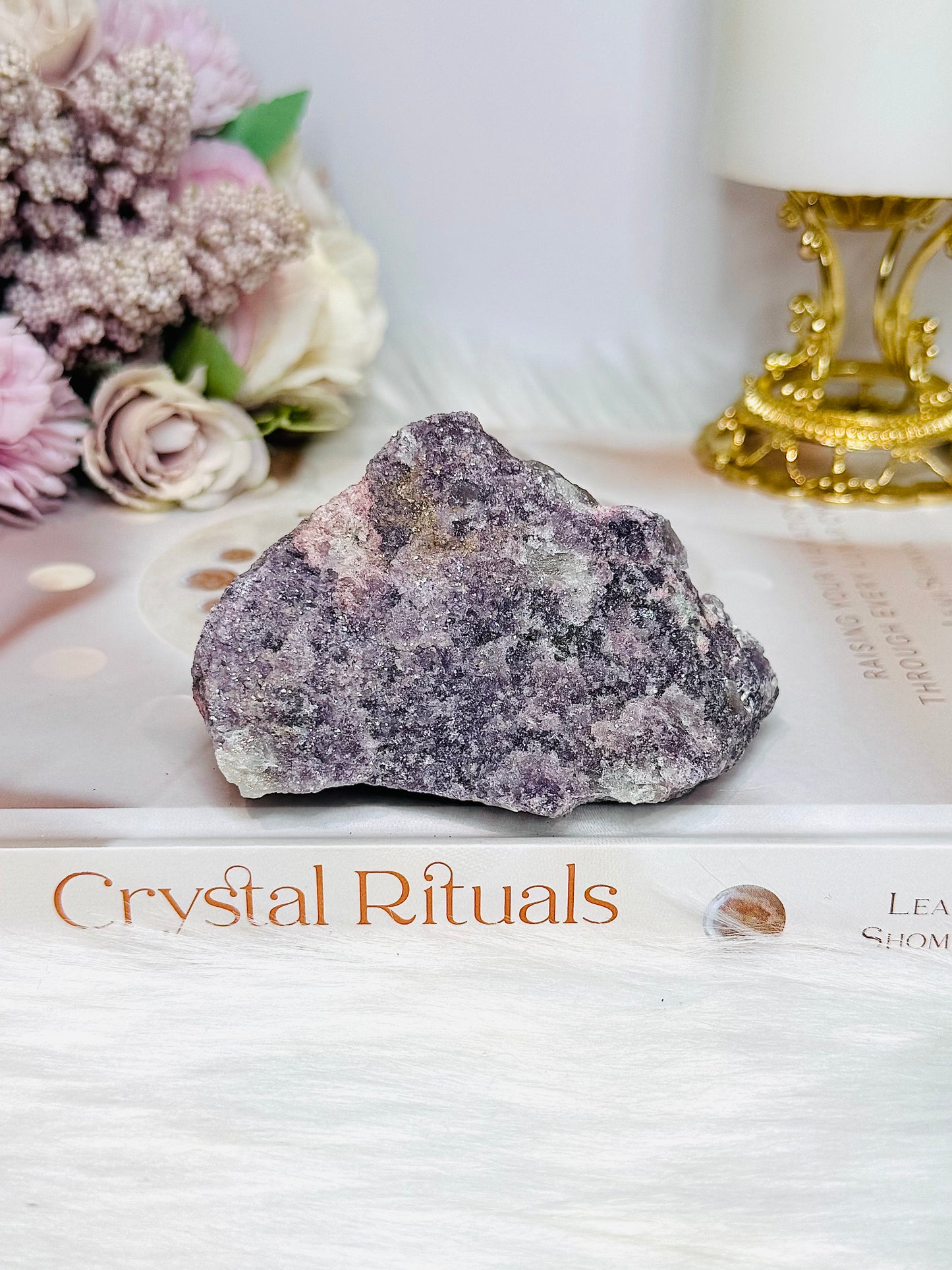 Natural Lepidolite with Pink Tourmaline Raw Specimen 8.5cm 245g