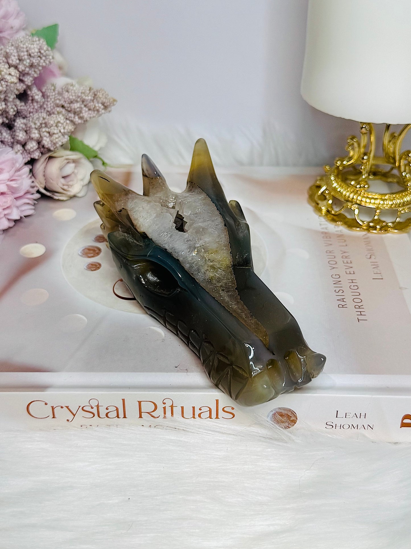 Large Druzy Agate Carved Dragon Head 12cm