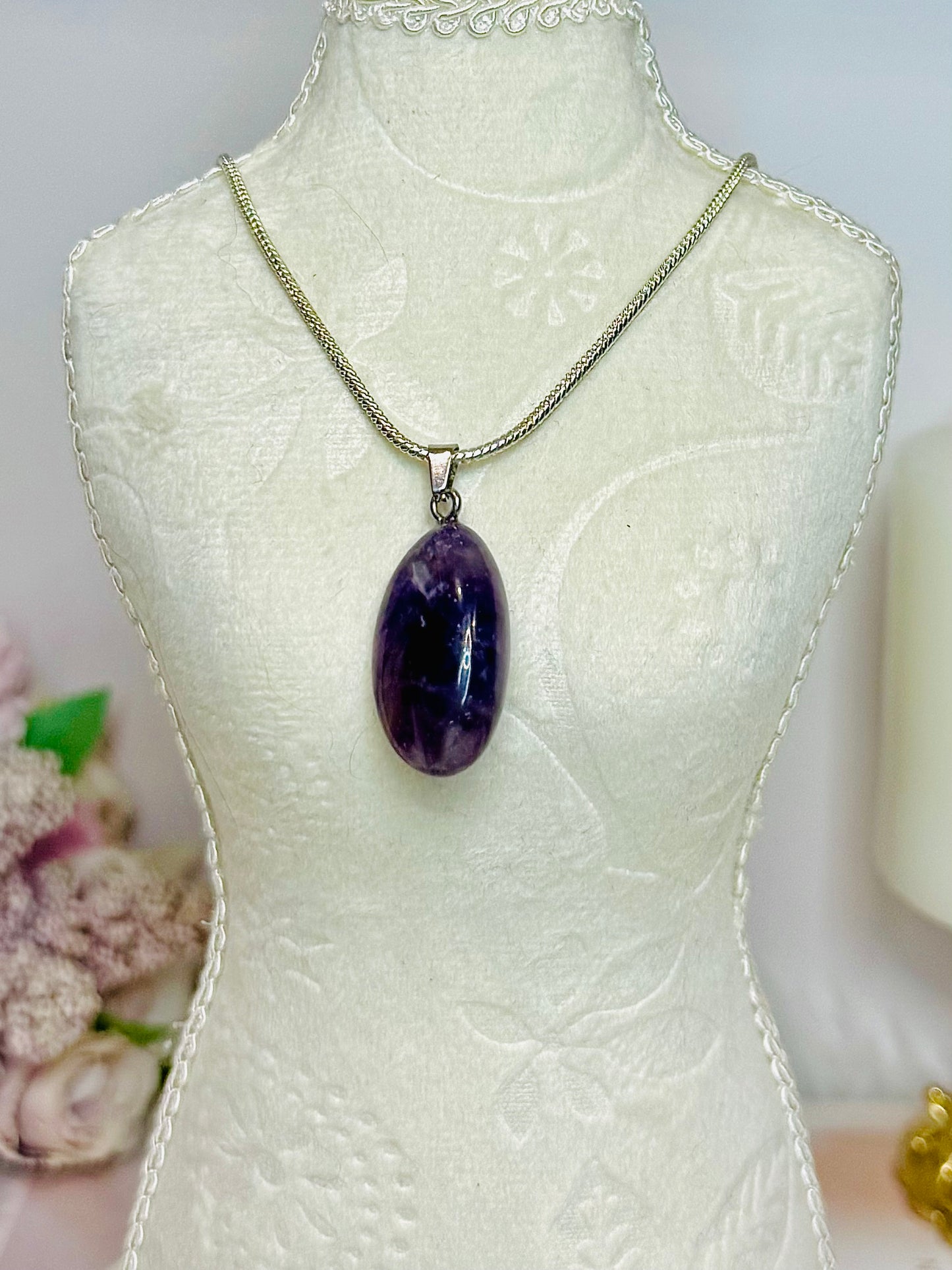 Amethyst Pendant on Silver Chain in Gift Bag