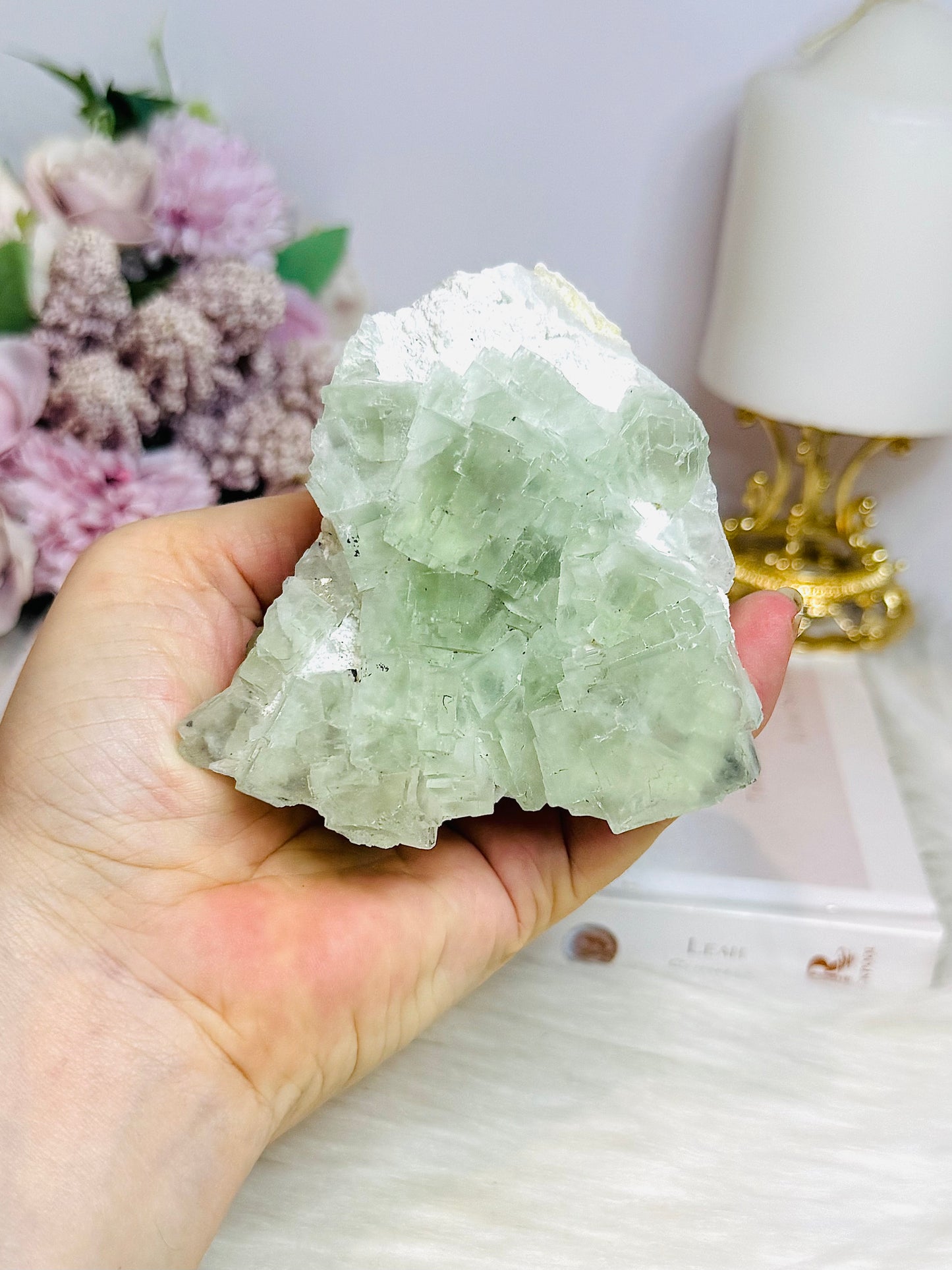 Light Green Transparent Cubed Fluorite Specimen 8cm 364g
