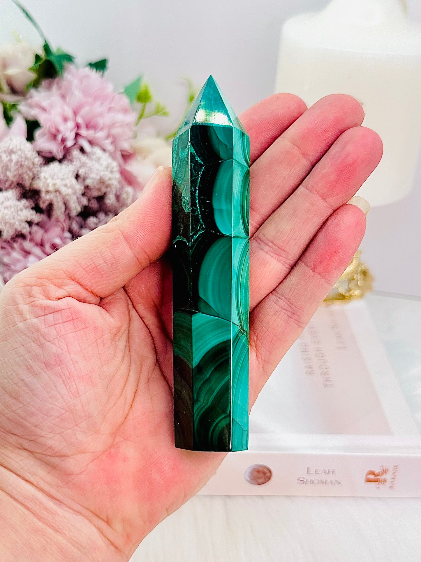 Emotional Healing ~ Absolutely Divine Tall 12cm AAA High Grade Natural Malachite Tower From Congo Simply Spectacular!!