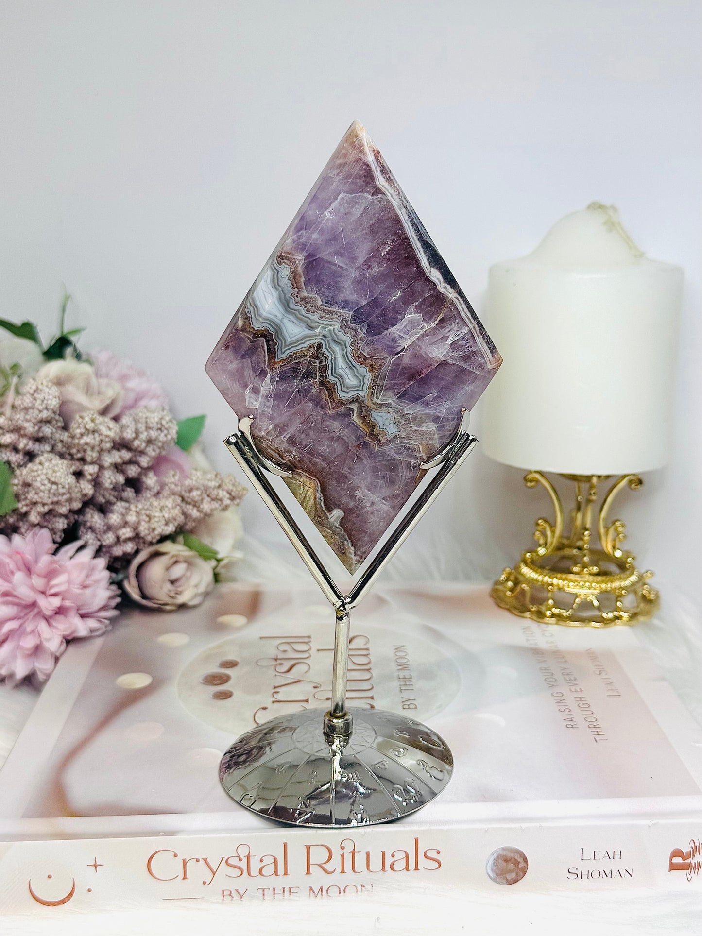 Crazy Lace Amethyst Diamond on Stand 19cm