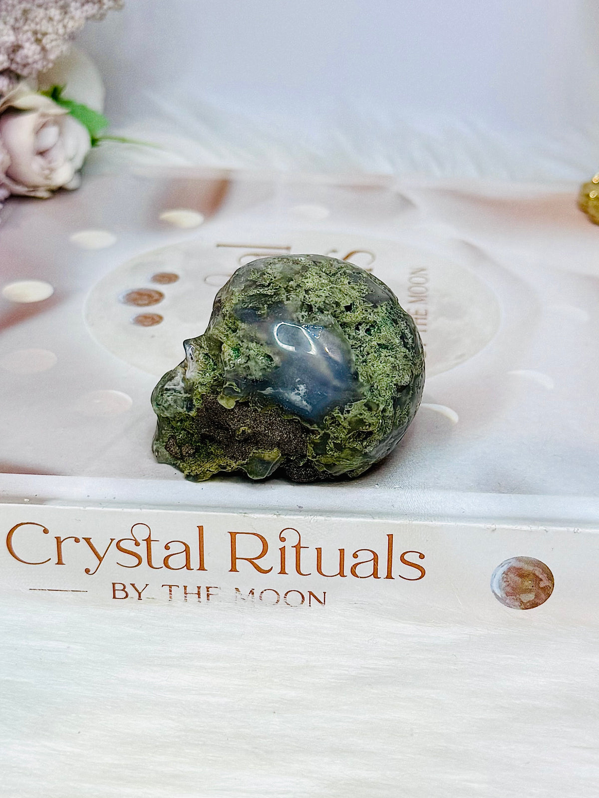 Moss Agate Carved Skull 5.5cm
