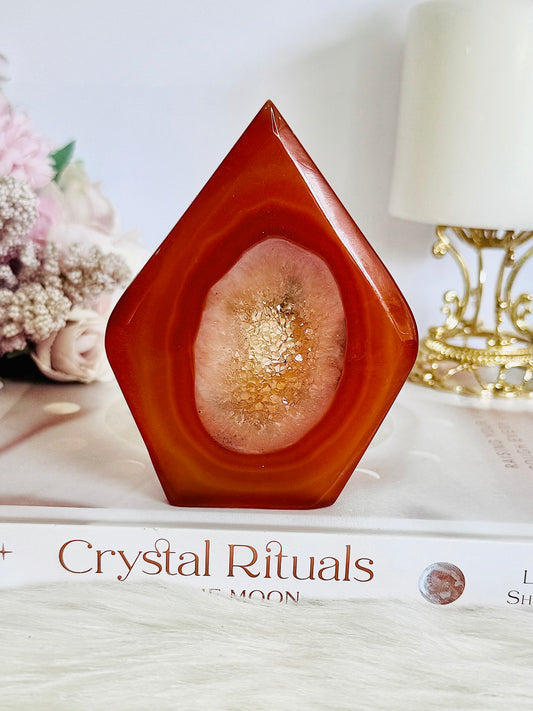 Absolutely Brilliant Large Druzy Carnelian Carved Flame | Freeform 10cm