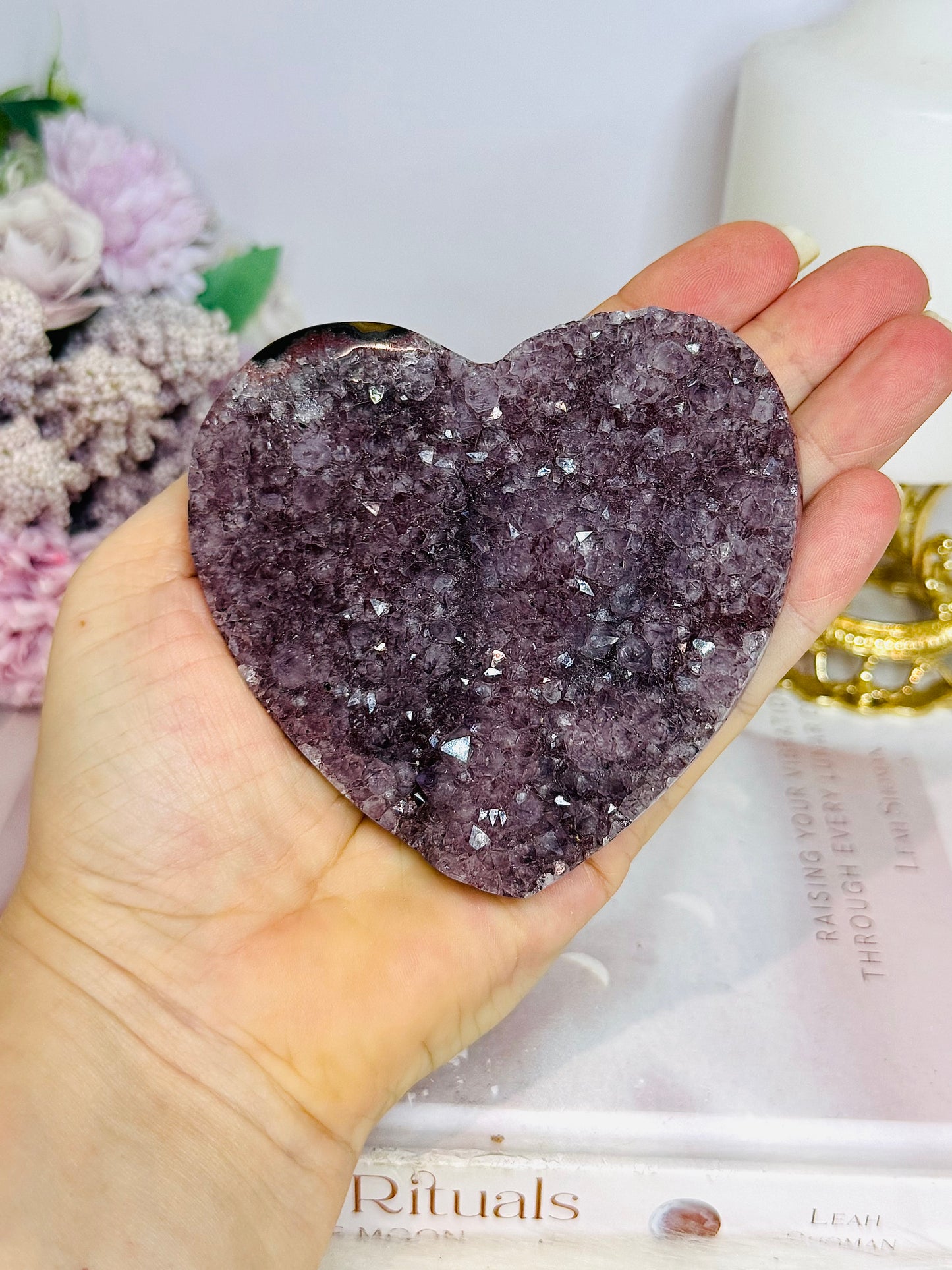 Amethyst Druzy Carved Heart 9cm 275g