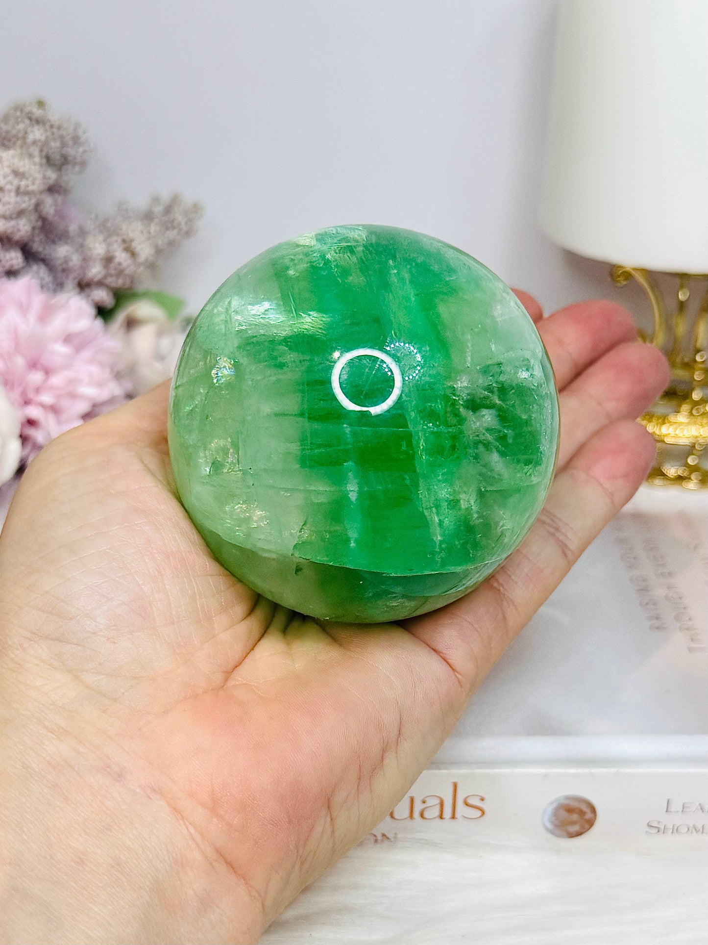 Large Green Fluorite Sphere Full of Rainbows 557g