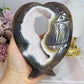 Agate Druzy Carved Heart Wings on Stand 20cm