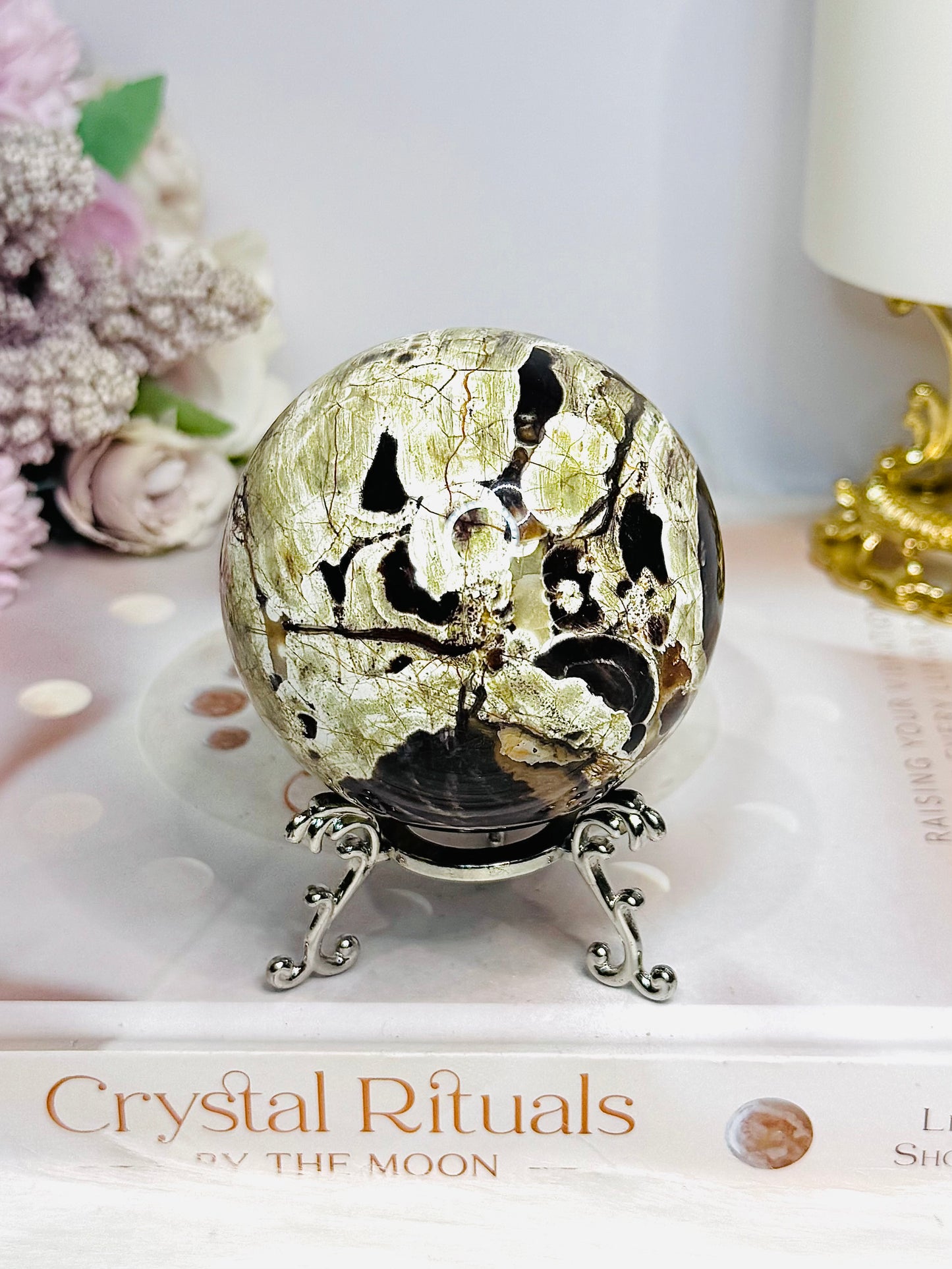 Large Money Agate Sphere on Stand 354g