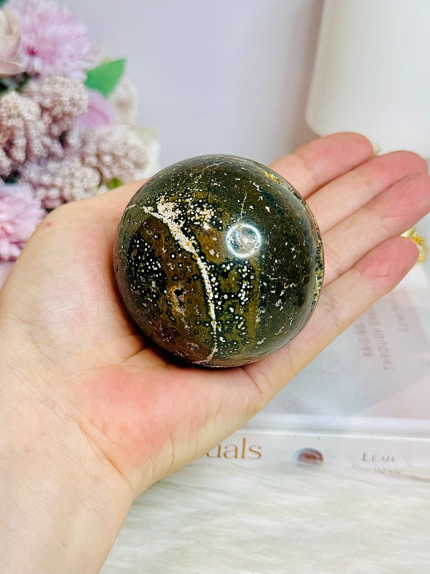 Large Orbicular Jasper Sphere 335g On Stand