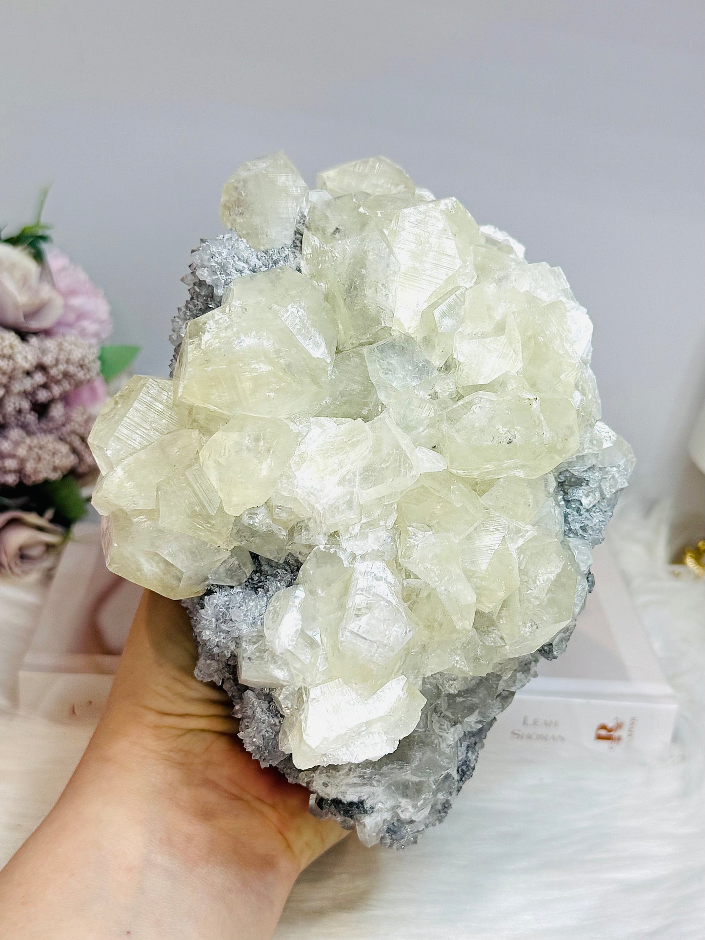 Huge Calcite Freeform on Timber Stand 1.9KG
