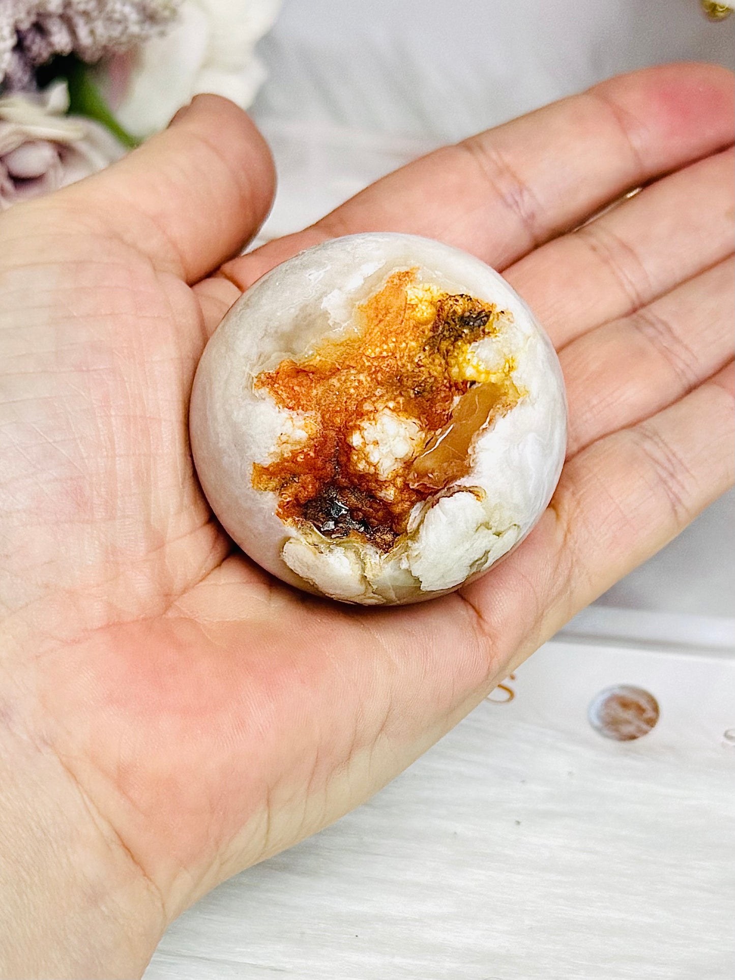 Druzy Flower Agate Sphere on Stand 136g