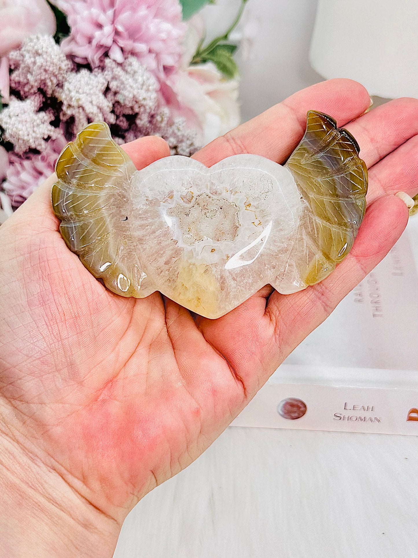 Beautiful Druzy Agate Heart With Wings on Stand 10cm