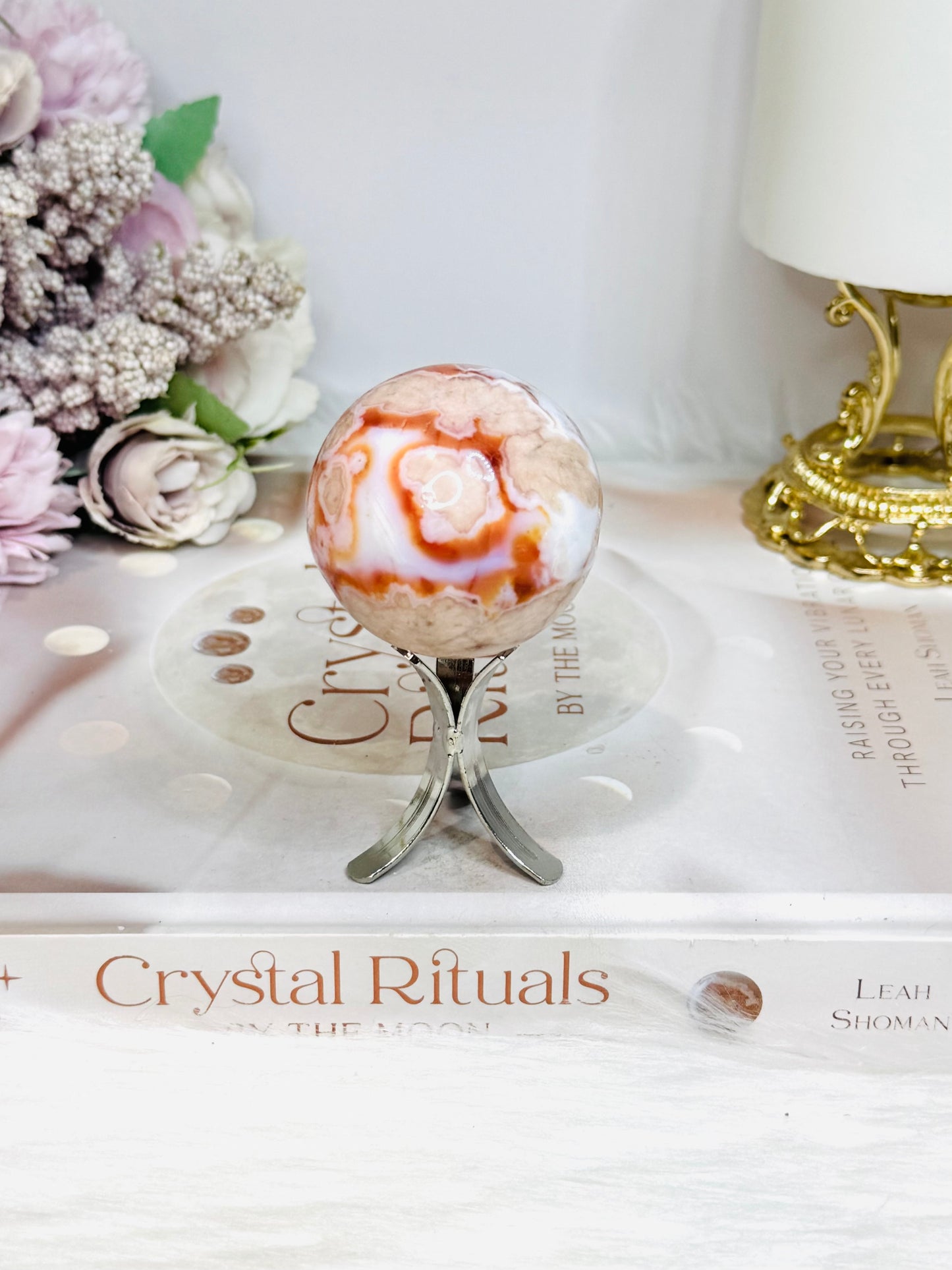 Carnelian Flower Sphere on Stand 109g