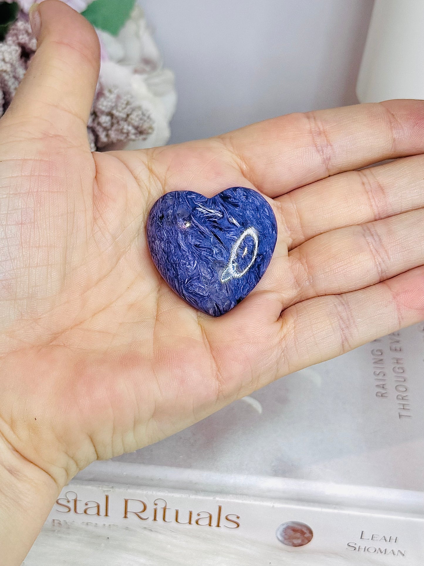 High Grade Charoite Heart on Stand