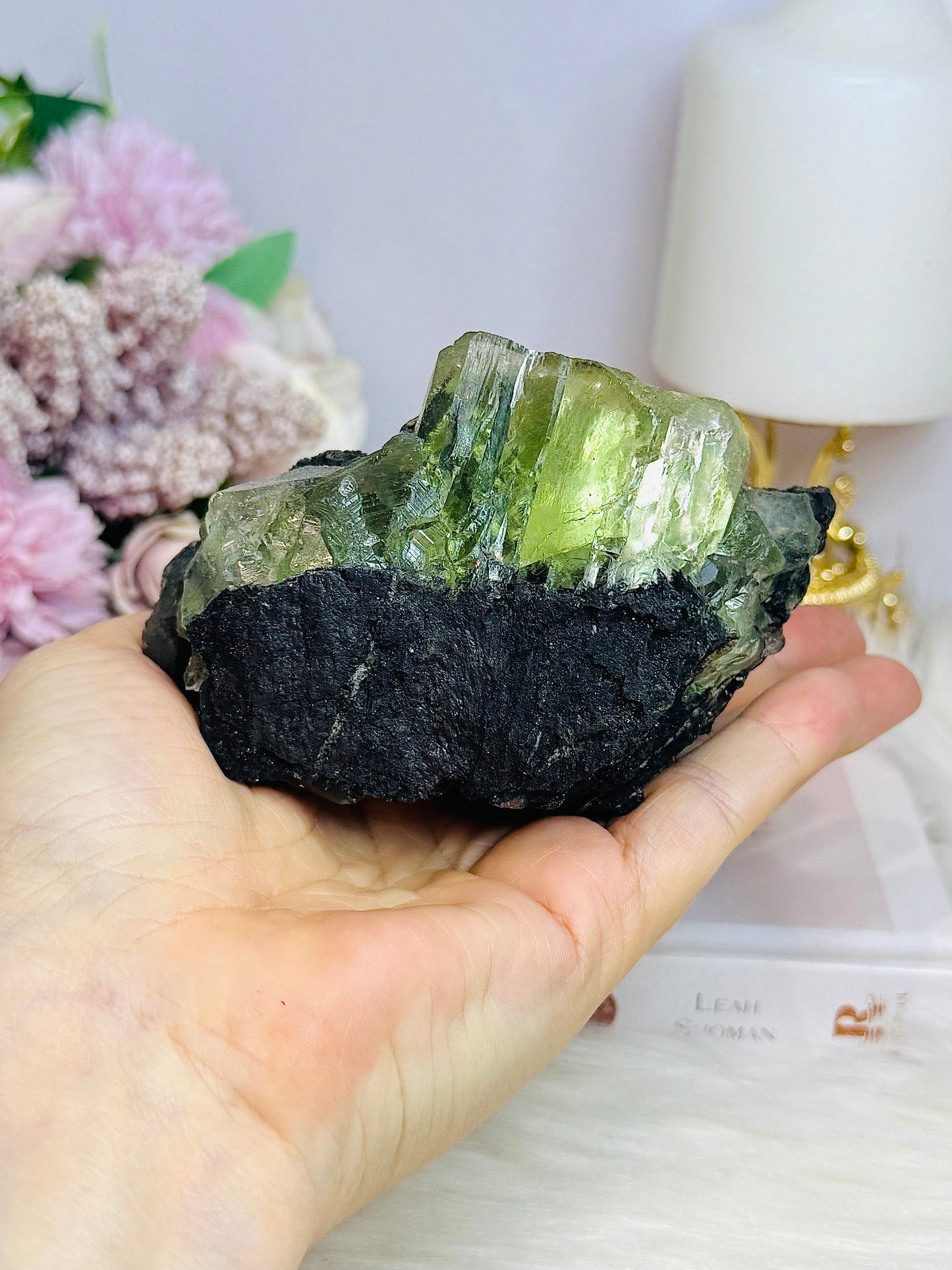 High Grade Transparent Green Fluorite Specimen on Matrix 505g