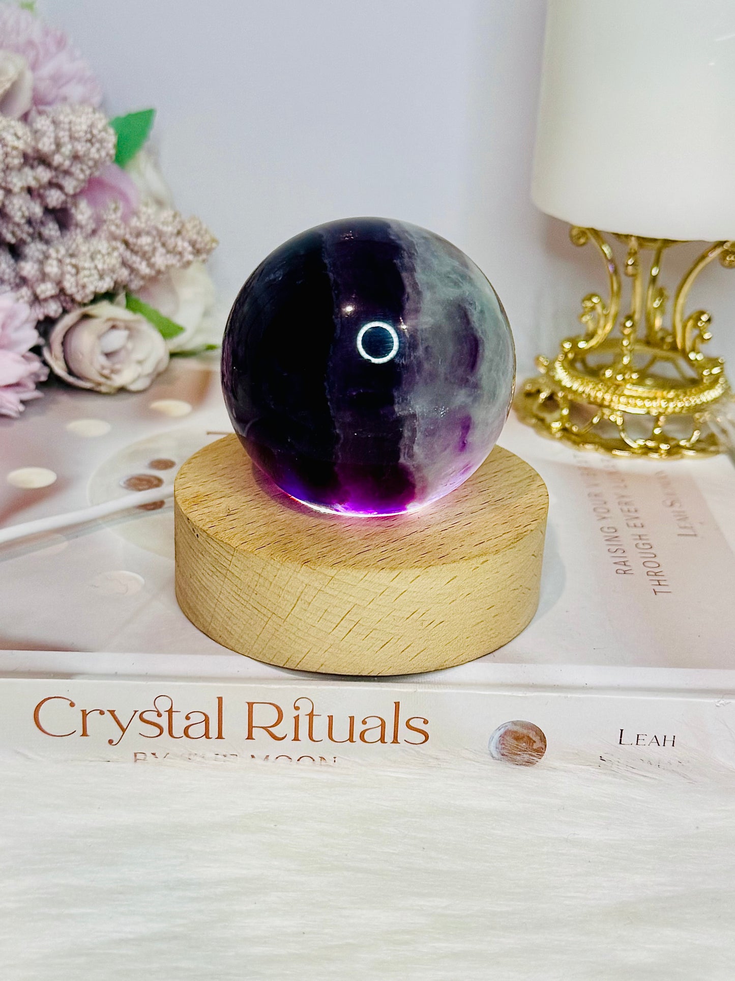 Rainbow Fluorite Sphere on Light Stand 384g
