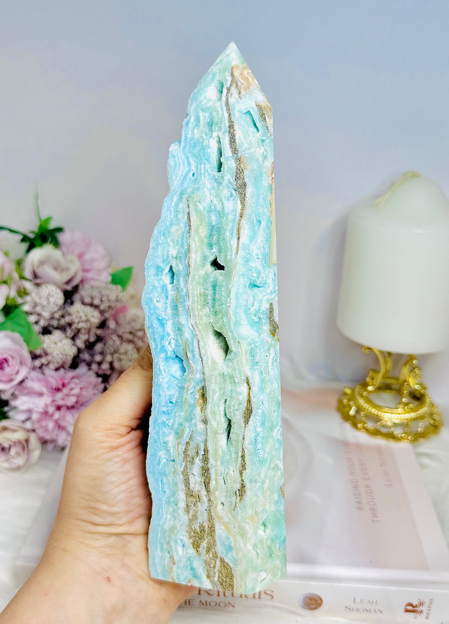 Large Blue Hemimorphite Druzy Tower 20cm