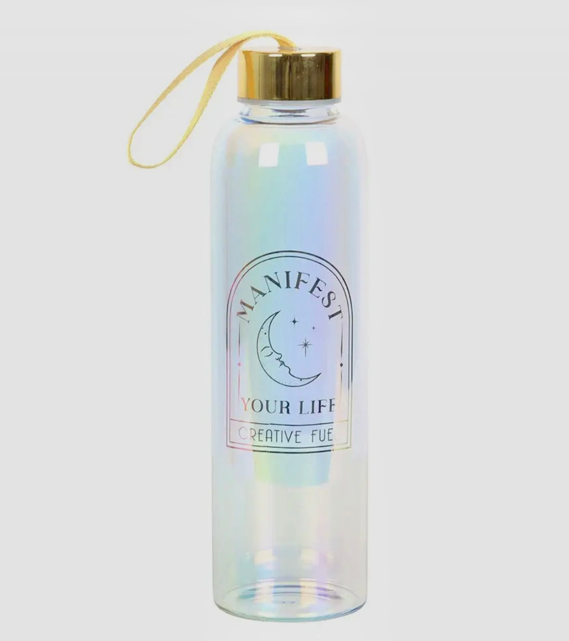 Manifest Your Life Iridescent Glass 500ml Water Bottle (Gold/Transparent)