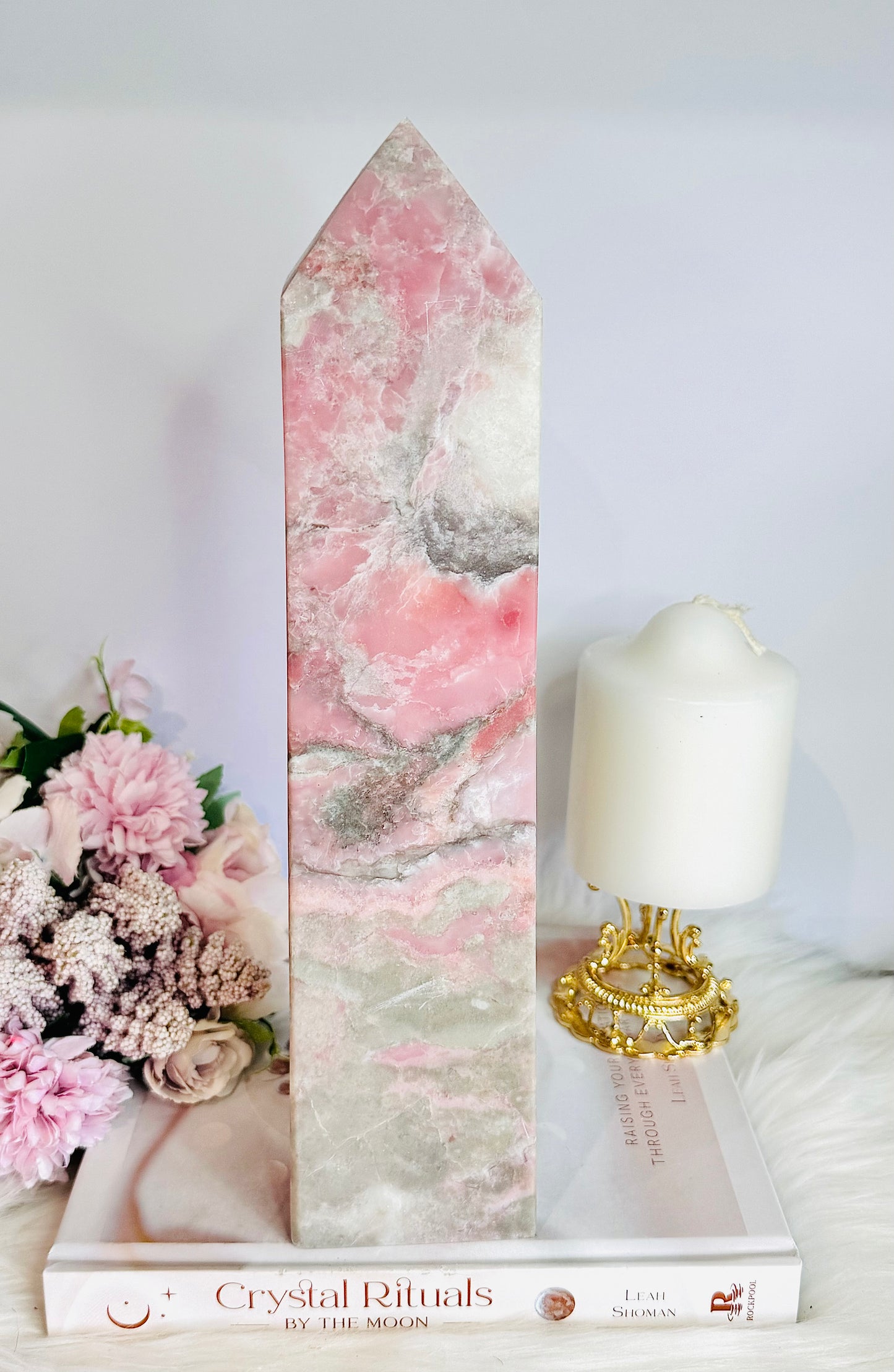 O M G ~ The Most BEAUTIFUL Huge Natural Pink Opal Carved Chunky Tower 30cm 1.59KG