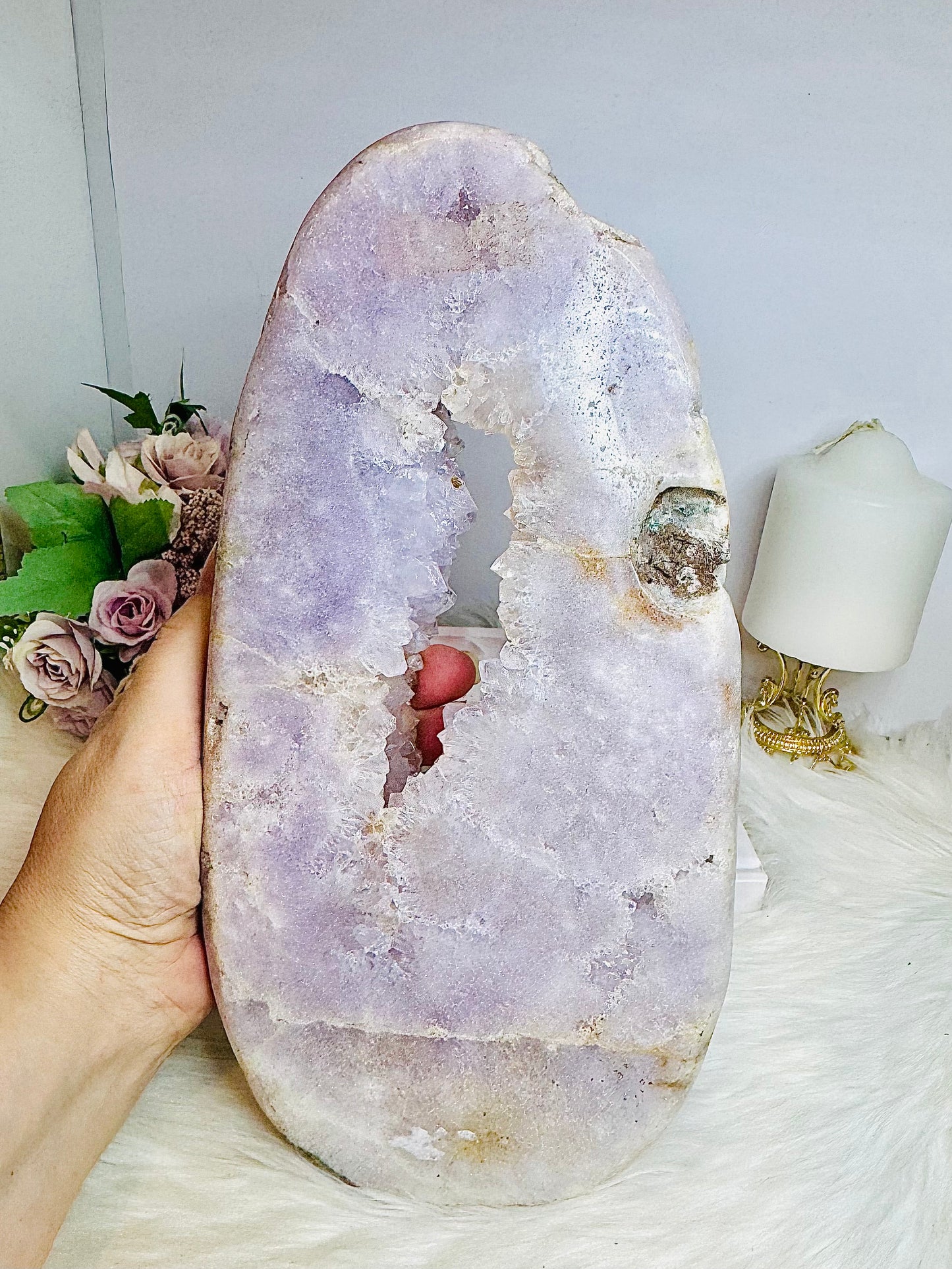 Huge Pink Amethyst Druzy Slab On Stand 36cm 2.45KG