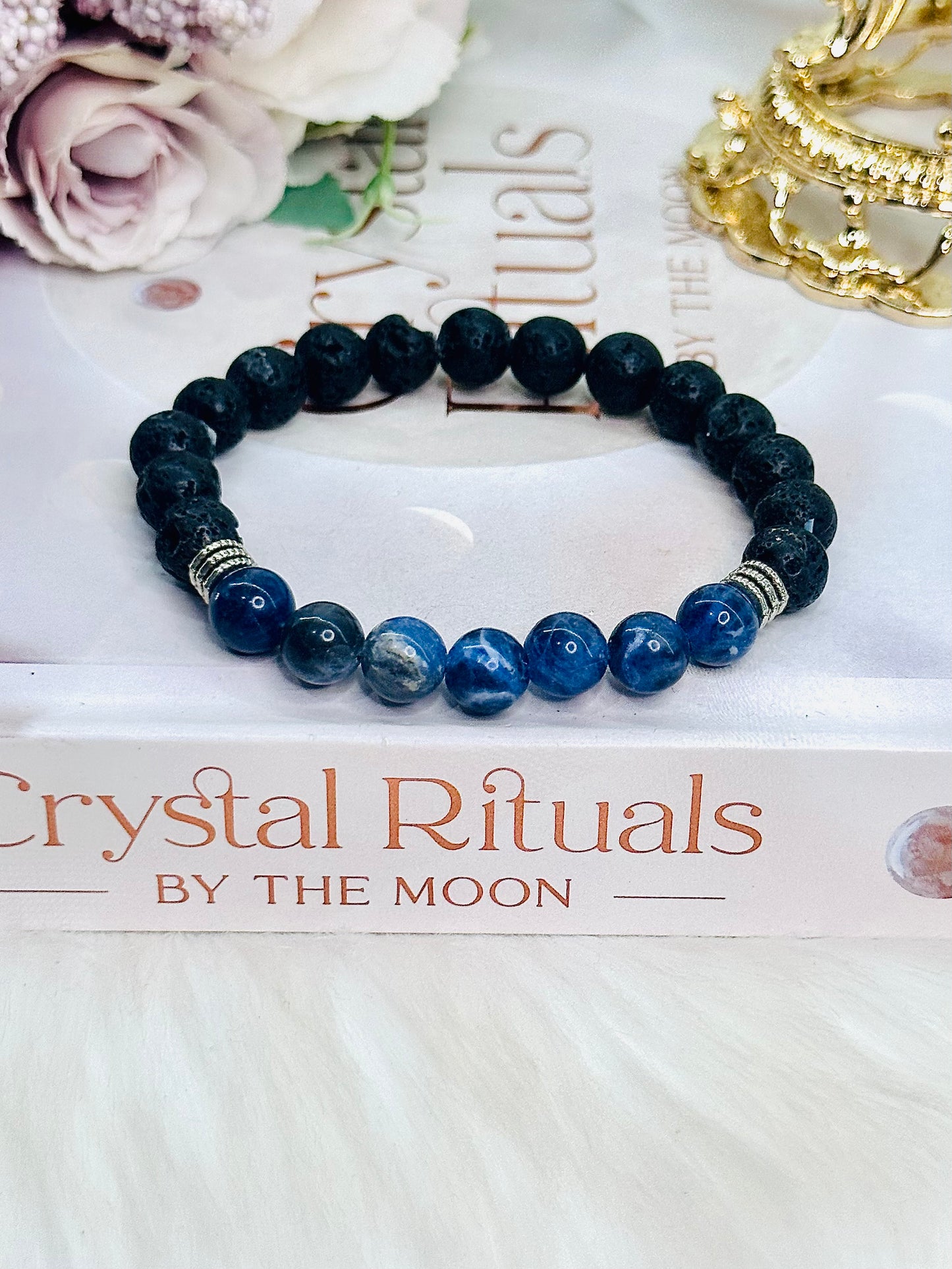 Beautiful Sodalite with Lava Bead Bracelet in Gift Bag