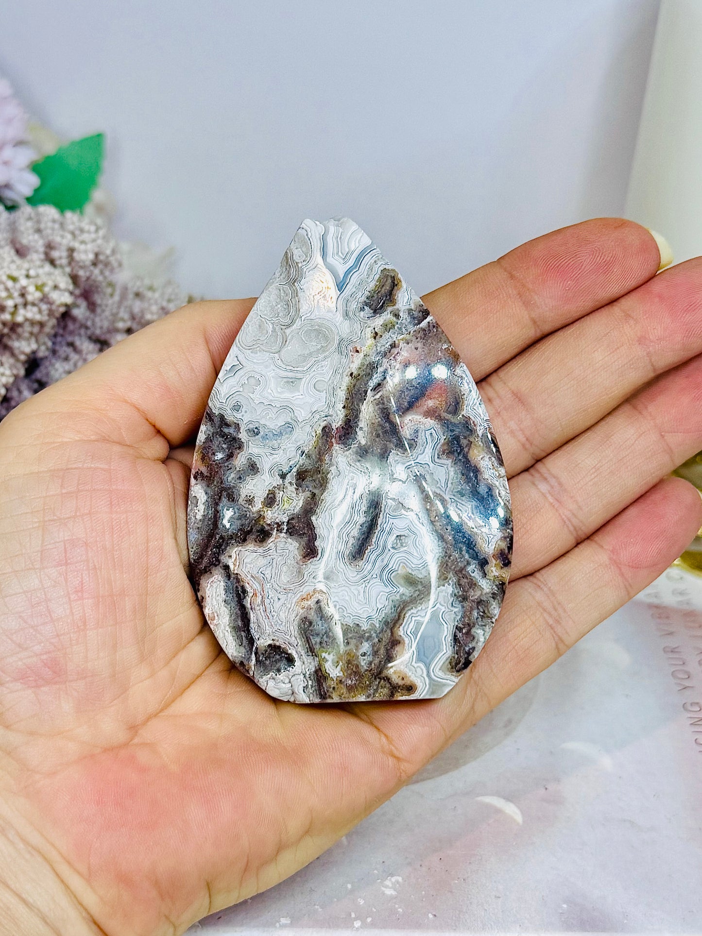 Mexican Lace Agate Flame with Druzy On Tip 8.5cm
